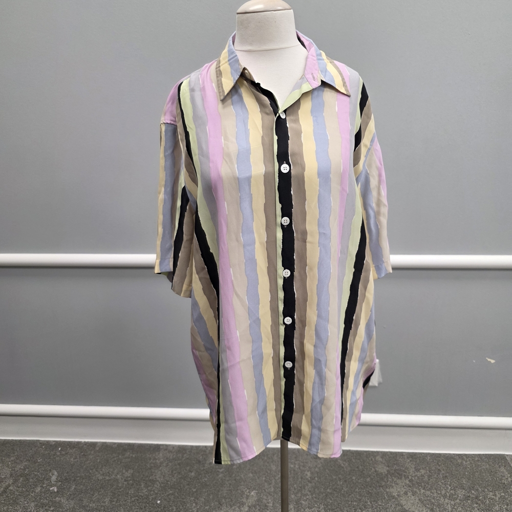 Stacy Adams Multicolor Striped Casual Button Down Shirt Silk
